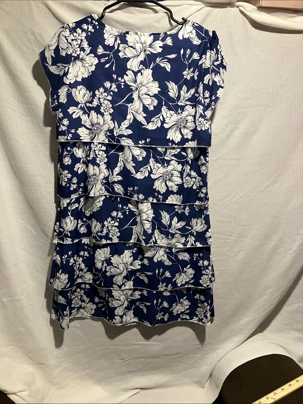 Women's Blue Floral Midi Dress with White Print - Picture 7 of 8